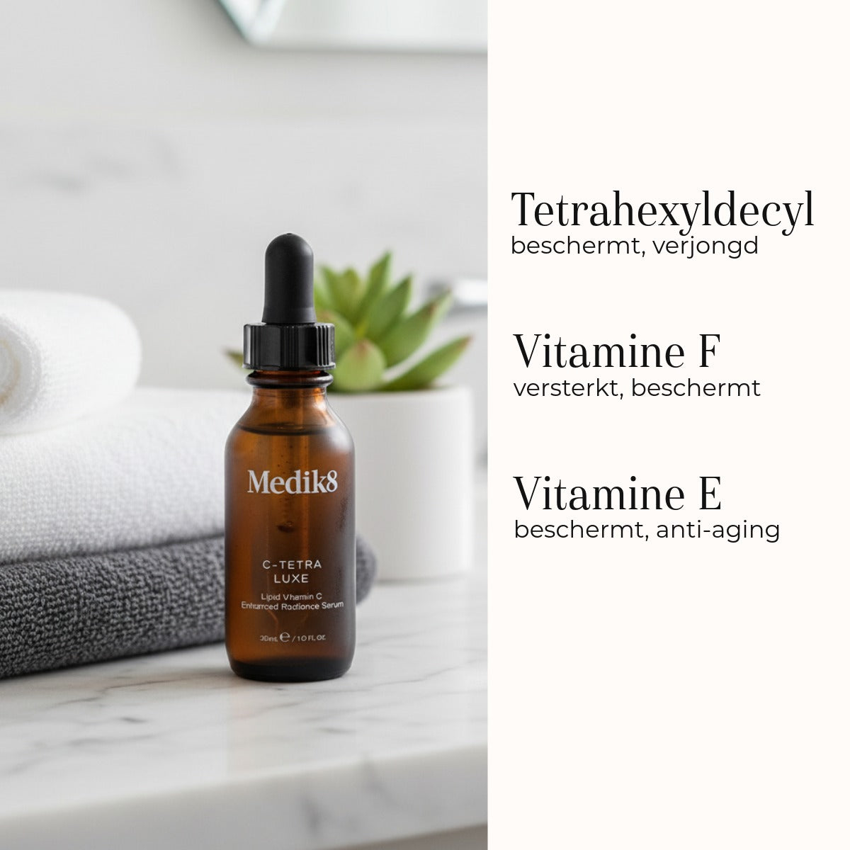 Medik8 C-Tetra Luxe 30ml ingredientes tetrahexildecilo, vitamina F y vitamina E