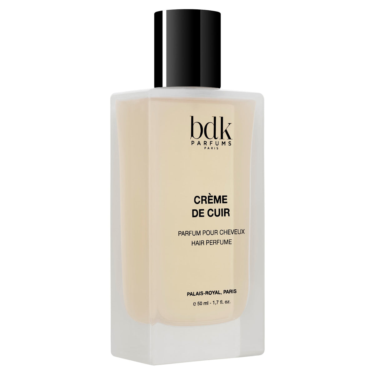 BDK Parfums Hair Perfume Creme de Cuir frasco vista frontal en ángulo
