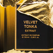 BDK Parfums Velvet Tonka Extrait etiqueta del frasco en primer plano con pan de oro