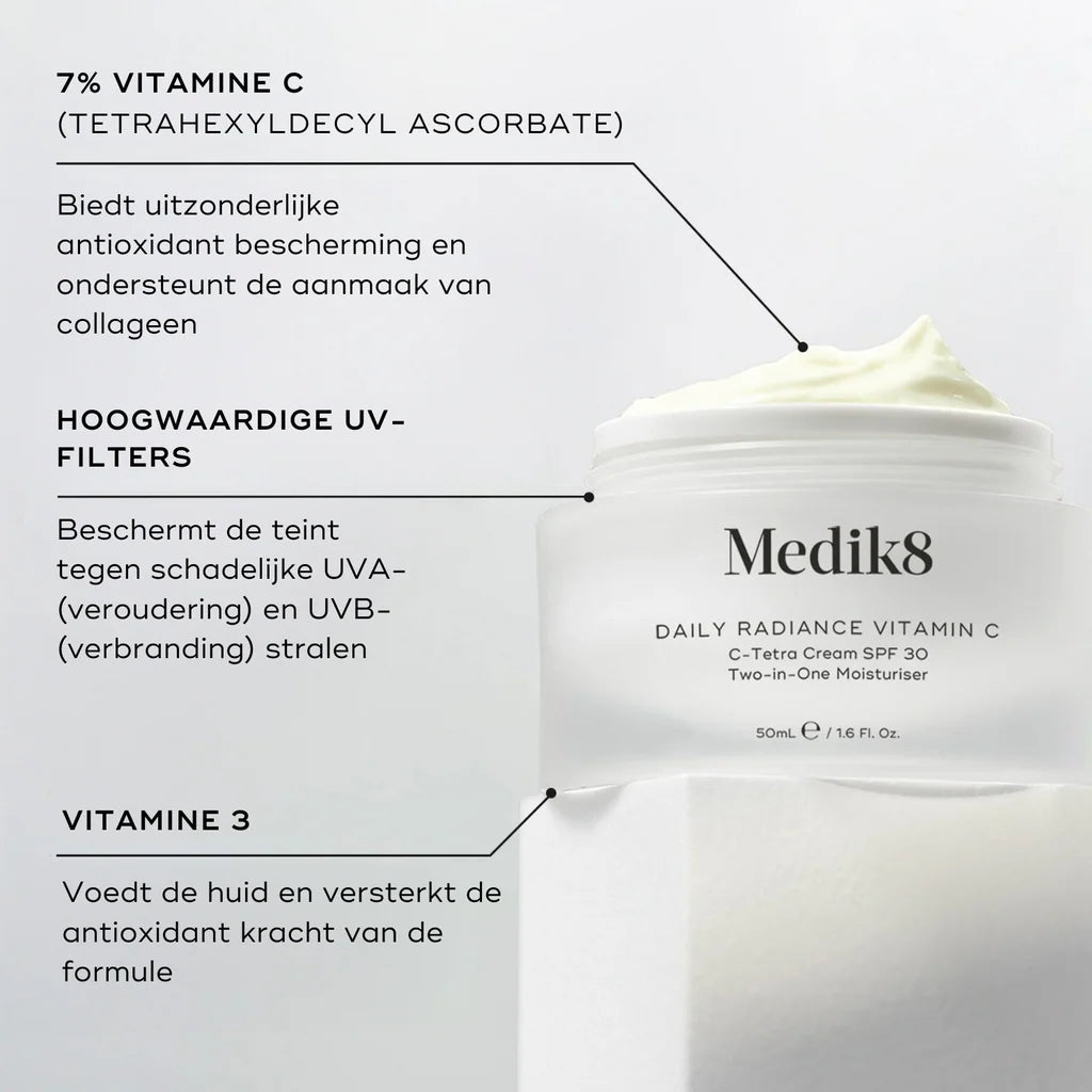 Medik8 Daily Radiance Vitamin C 50ml ingredientes 7% de vitamina C y filtros UV
