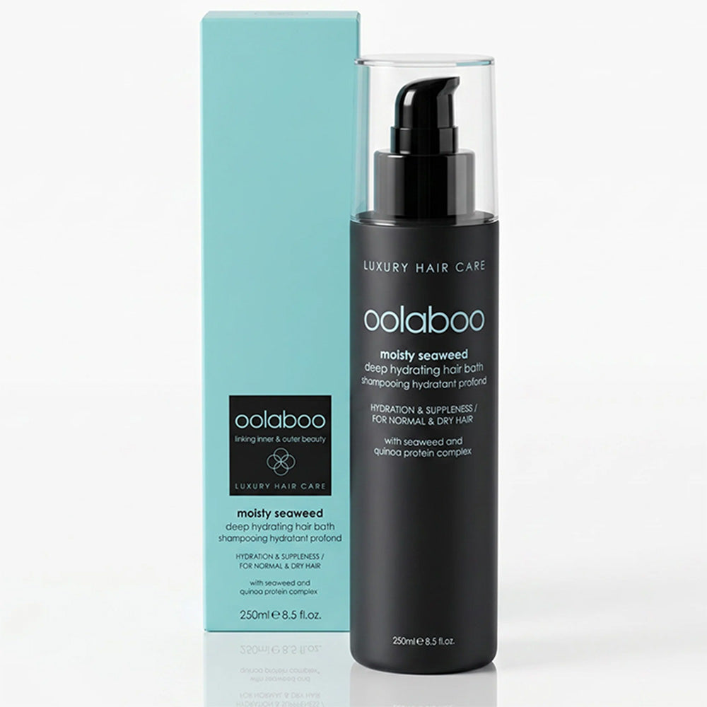 Oolaboo Moisty Seaweed Deep Hydrating Shampoo frasco de 250 ml con caja