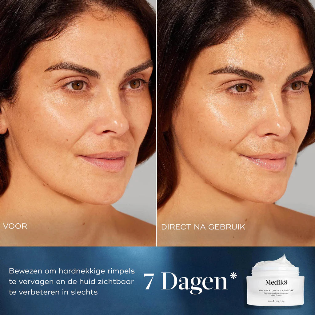 Medik8 Advanced Night Restore 50ml antes y después inmediatamente tras el uso