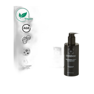 Oolaboo Smart Aesthetics AHA Cleanser frasco con iconos vegano y de acción